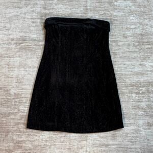 Urban Social Women Small Black Silver Metallic Velvet Strapless Midi Dress Retro